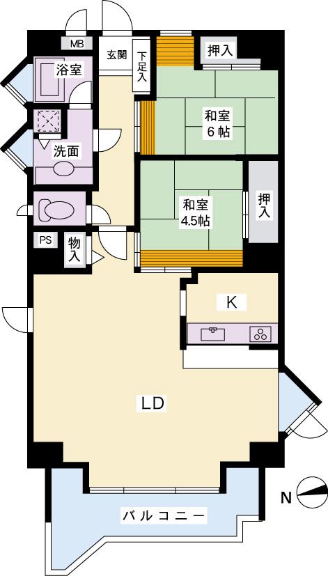 Floor plan. 2LDK, Price 8.8 million yen, Occupied area 89.44 sq m , Balcony area 10.39 sq m