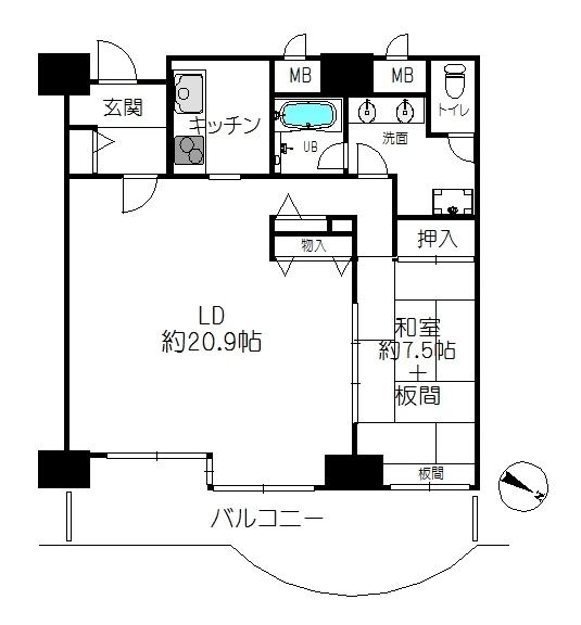 Floor plan. 1LDK, Price 8 million yen, Footprint 78.4 sq m , Balcony area 14.84 sq m