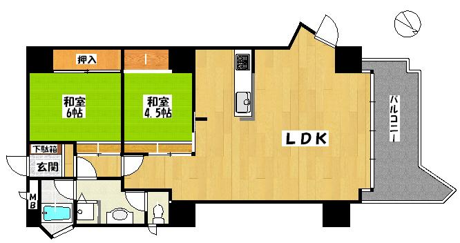Floor plan. 2LDK, Price 11 million yen, Occupied area 82.64 sq m , Balcony area 9.45 sq m 20 quires livingese-style room 4.5 Pledge, 6 Pledge (color tatami)
