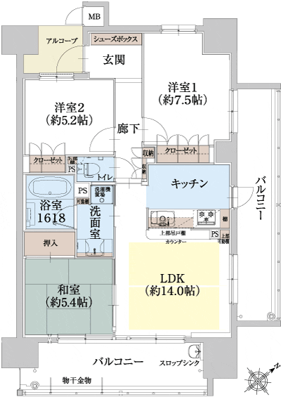 Floor: 3LDK, occupied area: 72.08 sq m, Price: 26.9 million yen