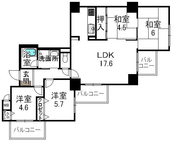 Floor plan. 4LDK, Price 19,800,000 yen, Occupied area 80.87 sq m , Balcony area 11.47 sq m