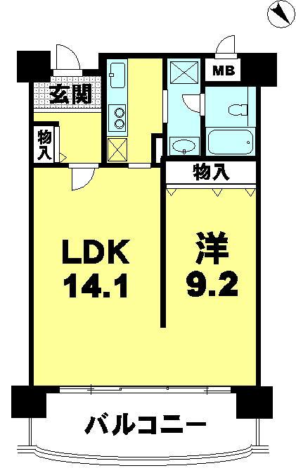 Floor plan. 1LDK, Price 6.5 million yen, Footprint 57.5 sq m , Balcony area 12.08 sq m