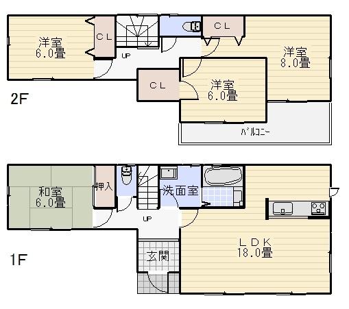 Floor plan. 18,800,000 yen, 4LDK, Land area 212.53 sq m , Building area 105.98 sq m