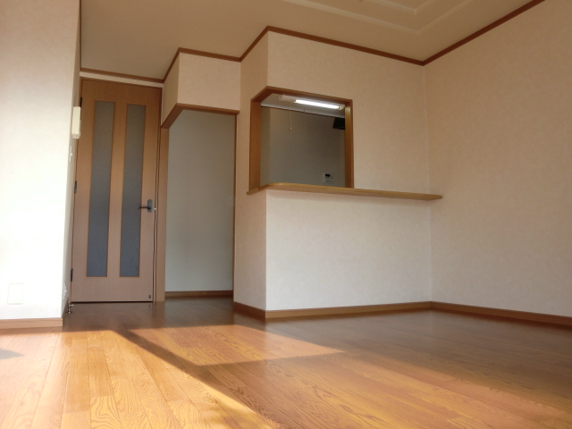 Living and room. Stylish counter kitchen