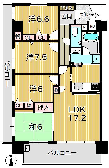 Floor plan. 4LDK, Price 21.5 million yen, Occupied area 92.75 sq m , Balcony area 26 sq m 10 floor southwest angle room, 4LDK