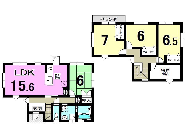 Floor plan. 25,200,000 yen, 4LDK + S (storeroom), Land area 180.98 sq m , Building area 105.99 sq m