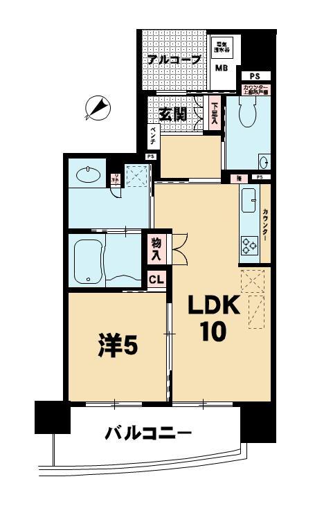Floor plan. 1LDK, Price 10.8 million yen, Occupied area 41.59 sq m , Balcony area 8.13 sq m