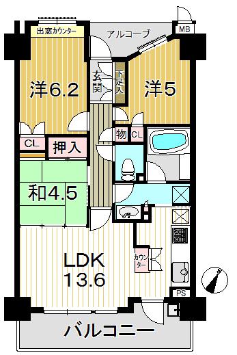 Floor plan. 3LDK, Price 17.8 million yen, Footprint 64.6 sq m , Balcony area 11.32 sq m