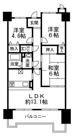 Floor plan. 3LDK, Price 12.8 million yen, Occupied area 66.48 sq m , Balcony area 11.14 sq m
