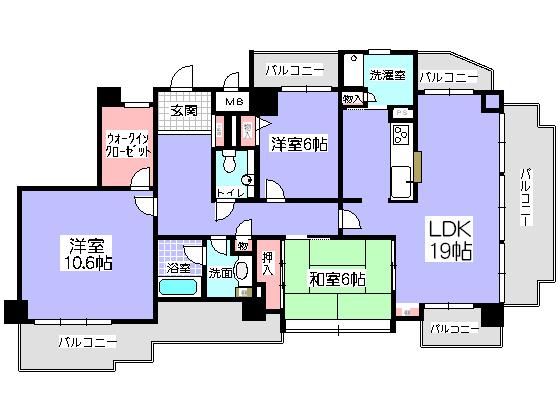 Floor plan. 3LDK, Price 24,800,000 yen, Footprint 104.04 sq m , Balcony area 28.54 sq m