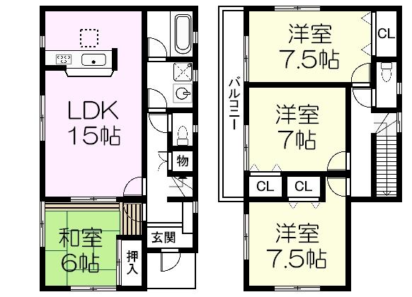 Floor plan. 22,980,000 yen, 4LDK, Land area 146.77 sq m , Building area 98.01 sq m