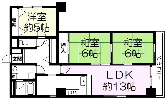 Floor plan. 3LDK, Price 13.8 million yen, Occupied area 70.28 sq m , Balcony area 5.73 sq m
