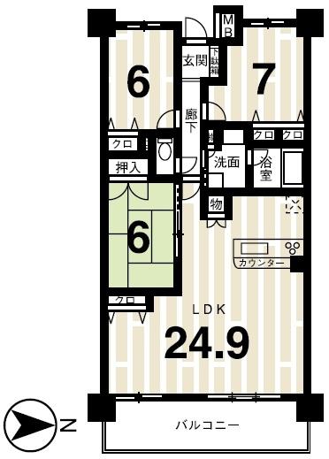 Floor plan. 3LDK, Price 24.5 million yen, Occupied area 90.47 sq m , Balcony area 12.96 sq m