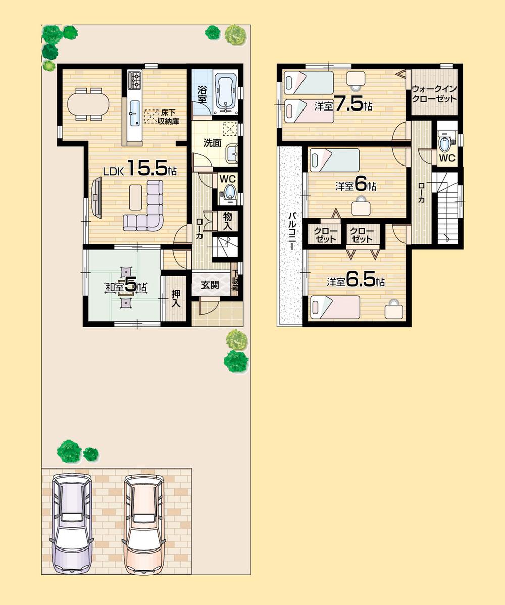 Floor plan. (Building 2), Price 16,900,000 yen, 4LDK+S, Land area 183.69 sq m , Building area 95.17 sq m