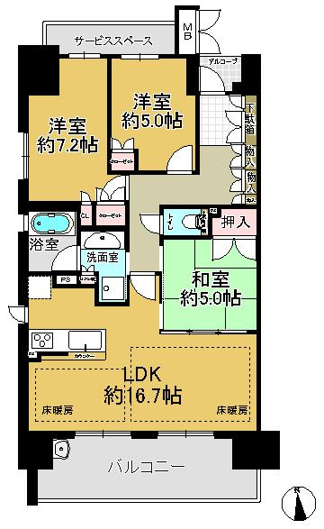 Floor plan. 3LDK, Price 32,800,000 yen, Occupied area 75.61 sq m , Balcony area 12.33 sq m