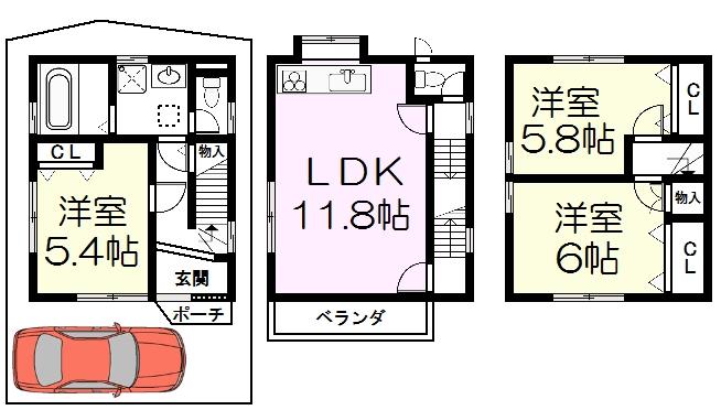 Floor plan. 17.2 million yen, 3LDK, Land area 50.19 sq m , Building area 72.9 sq m