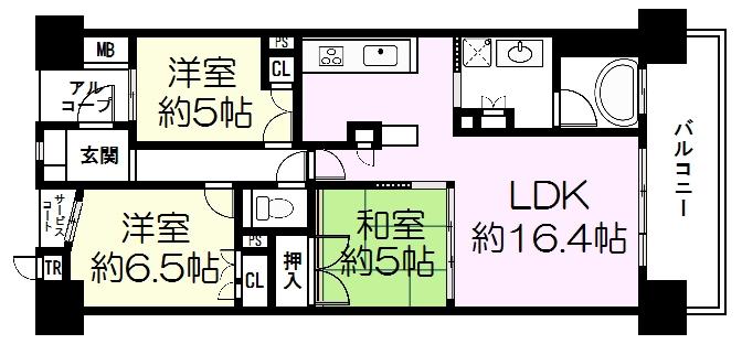 Floor plan. 3LDK, Price 24,800,000 yen, Occupied area 73.31 sq m , Balcony area 12 sq m