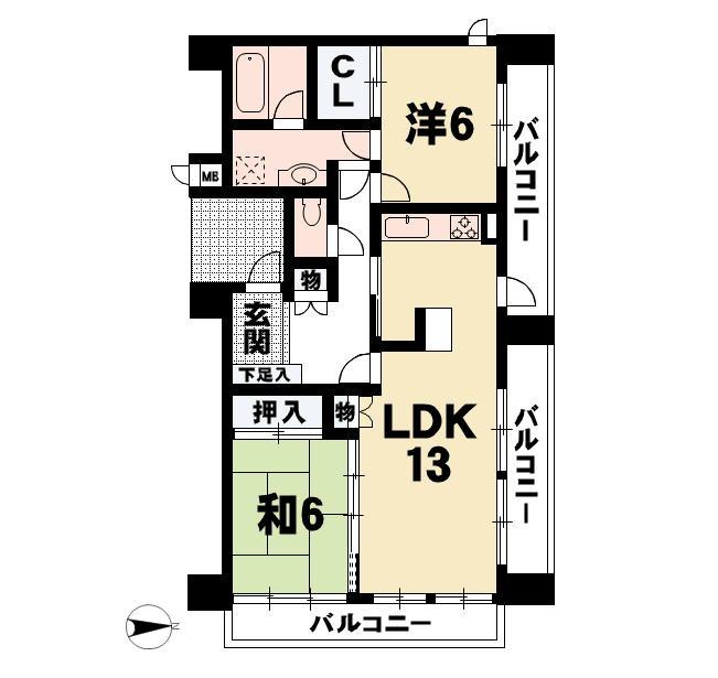 Floor plan. 2LDK, Price 13.8 million yen, Occupied area 58.22 sq m