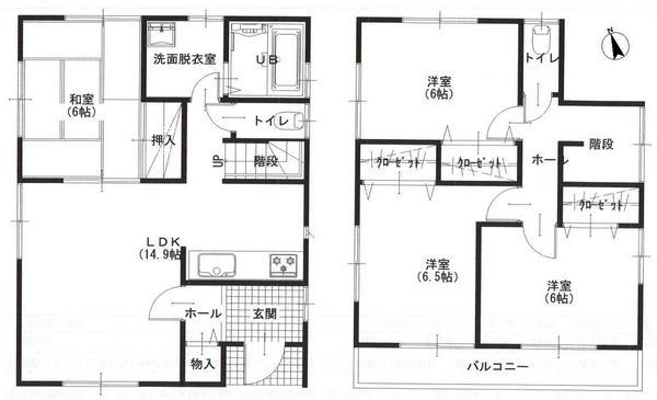 Floor plan. 24,800,000 yen, 4LDK, Land area 127.84 sq m , Building area 93.57 sq m