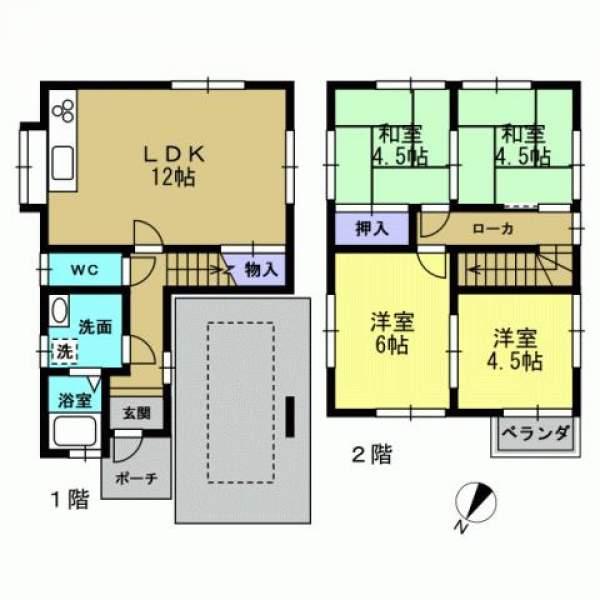 Floor plan. 13.8 million yen, 4LDK, Land area 66.48 sq m , Building area 78.4 sq m