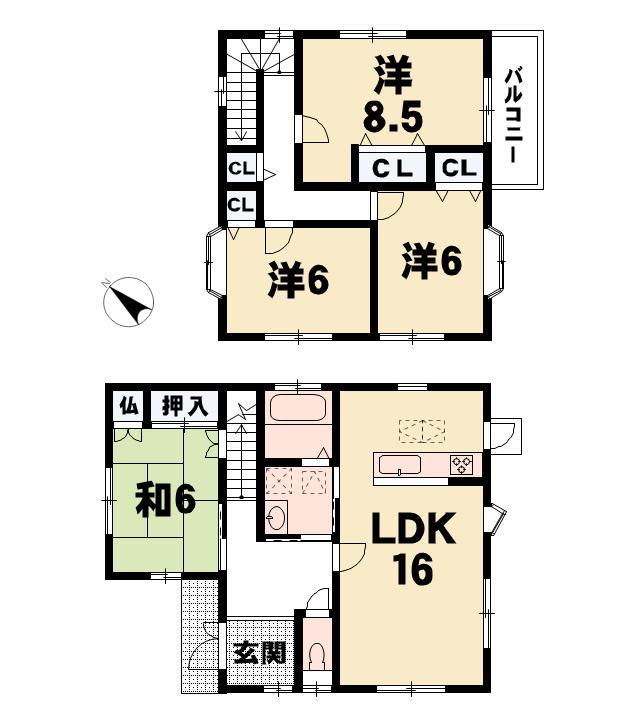 Floor plan. 19.9 million yen, 4LDK, Land area 153.25 sq m , Building area 105.16 sq m