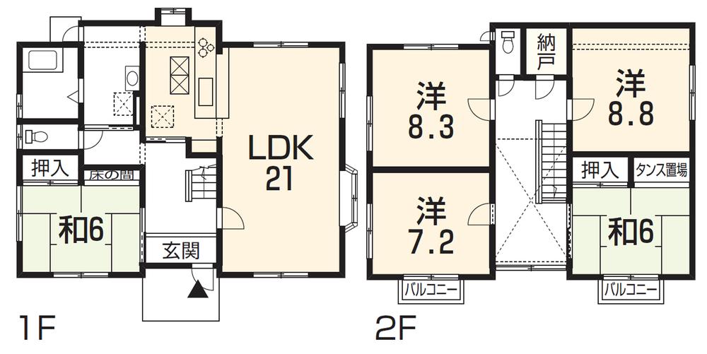 Floor plan. 15.4 million yen, 5LDK, Land area 186.19 sq m , Building area 133.29 sq m