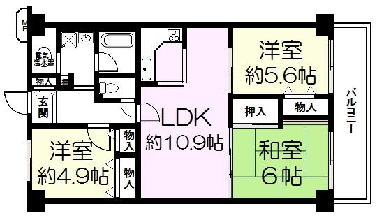 Floor plan. 3LDK, Price 7.8 million yen, Occupied area 66.15 sq m , Balcony area 7.56 sq m