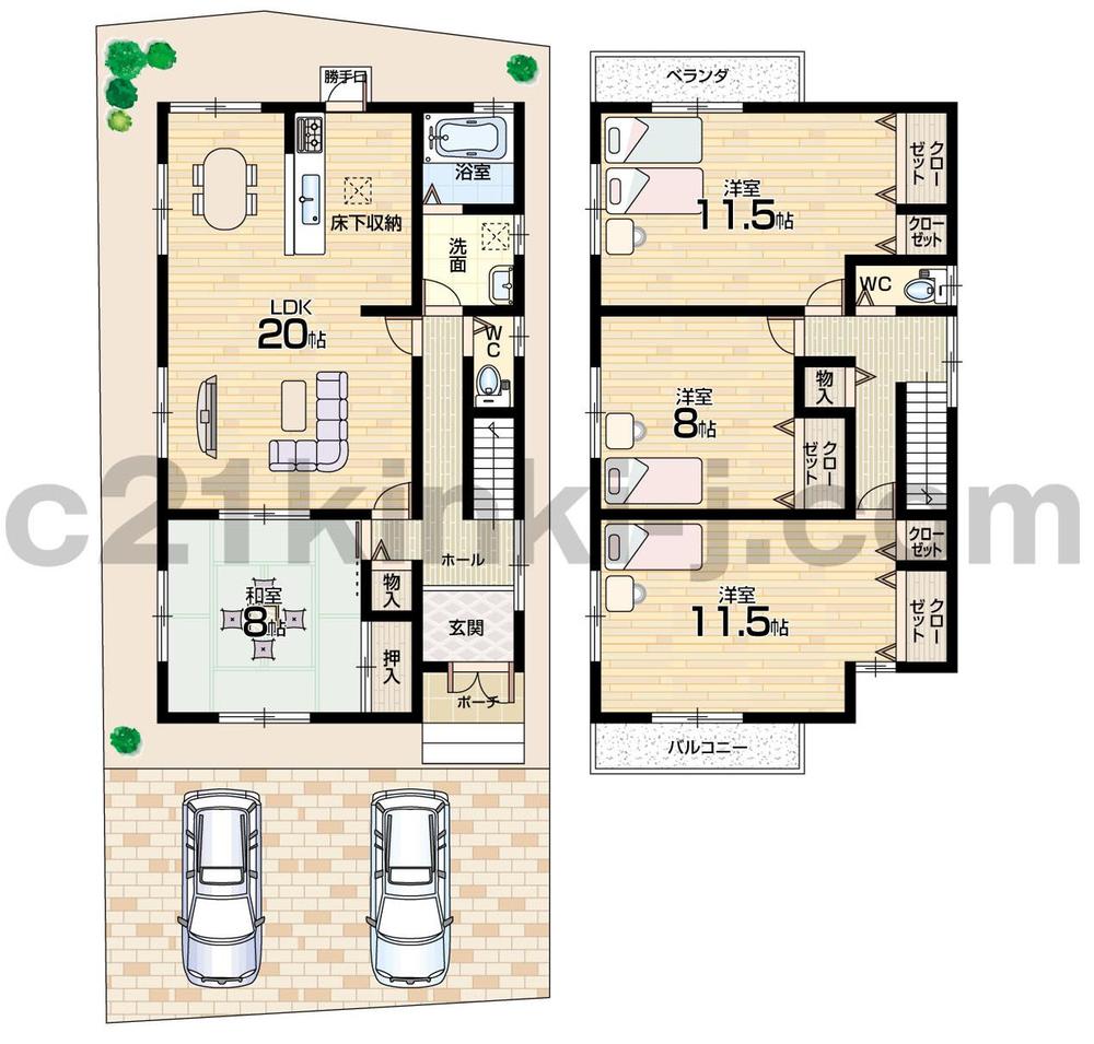 Floor plan. 22.5 million yen, 4LDK, Land area 158.79 sq m , Building area 132.84 sq m