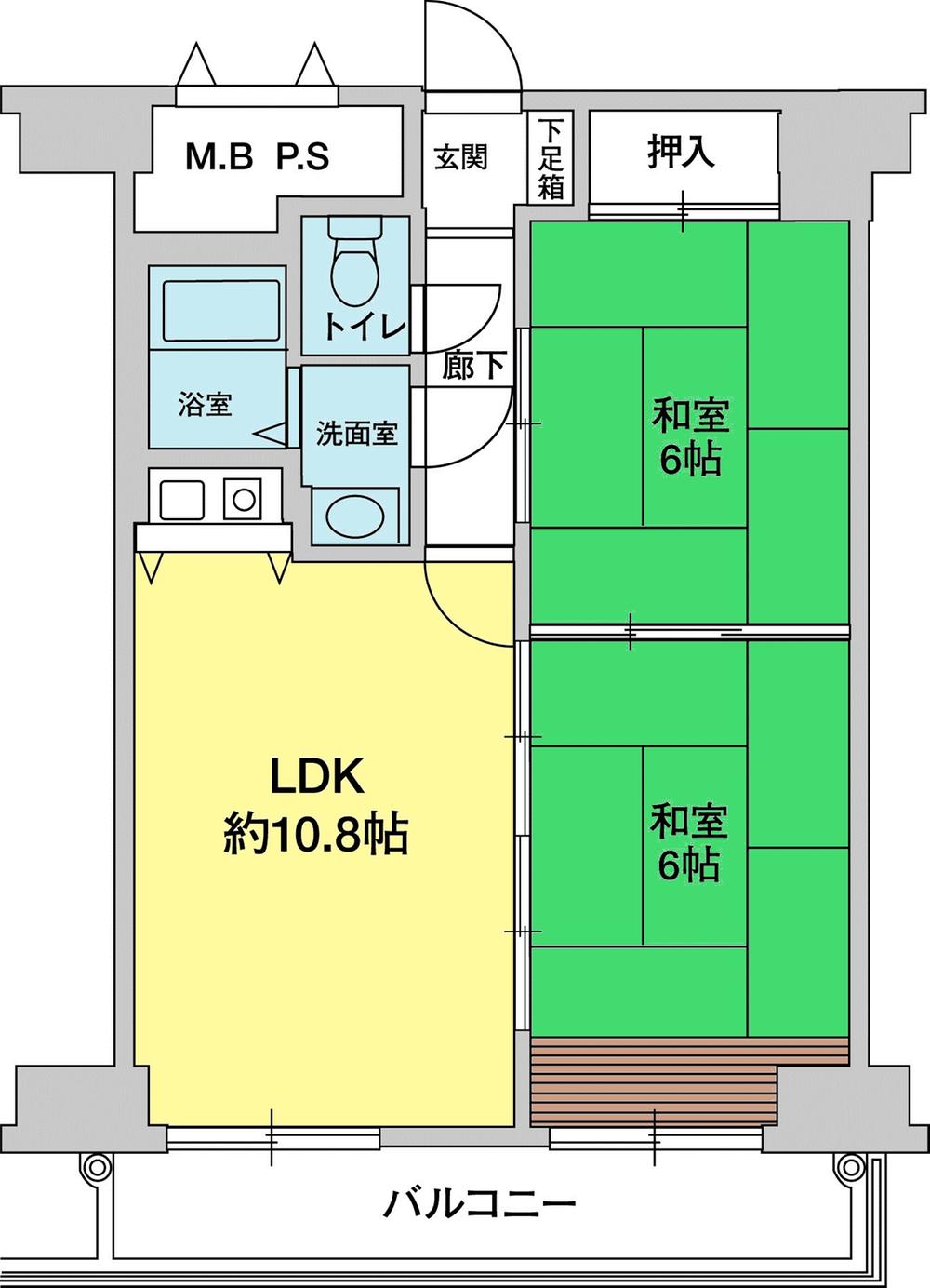 Floor plan. 2LDK, Price 4.8 million yen, Occupied area 56.25 sq m , Balcony area 7.92 sq m 2LDK Lake Biwa ~ Overlook the Hira Mountains