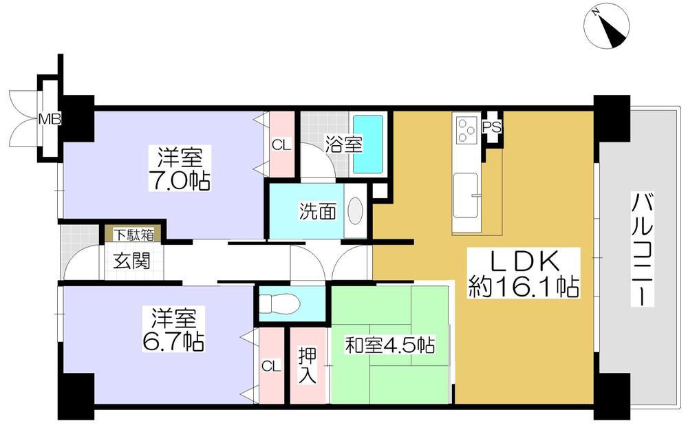 Floor plan. 3LDK, Price 23.5 million yen, Occupied area 73.72 sq m , Balcony area 12.35 sq m
