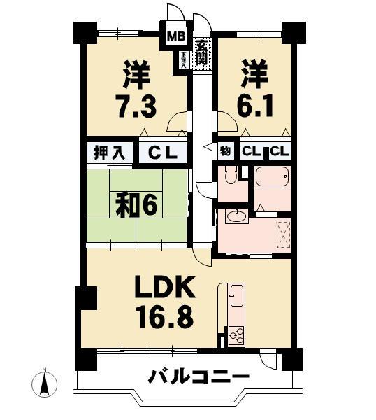 Floor plan. 3LDK, Price 14.8 million yen, Occupied area 81.82 sq m , Balcony area 12.06 sq m