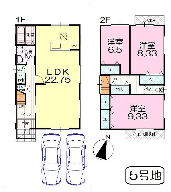 Floor plan. (No. 5 locations), Price 19,800,000 yen, 3LDK, Land area 135.01 sq m , Building area 107.74 sq m