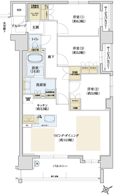 Floor: 3LDK, occupied area: 81.15 sq m, Price: 30,084,400 yen