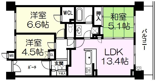 Floor plan. 3LDK, Price 21.5 million yen, Occupied area 66.42 sq m , Balcony area 13.2 sq m