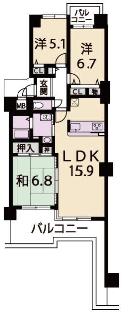 Floor plan. 3LDK, Price 13.3 million yen, Occupied area 75.17 sq m , Balcony area 19.29 sq m