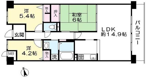 Floor plan. 3LDK, Price 8.8 million yen, Occupied area 66.32 sq m , Balcony area 8.4 sq m