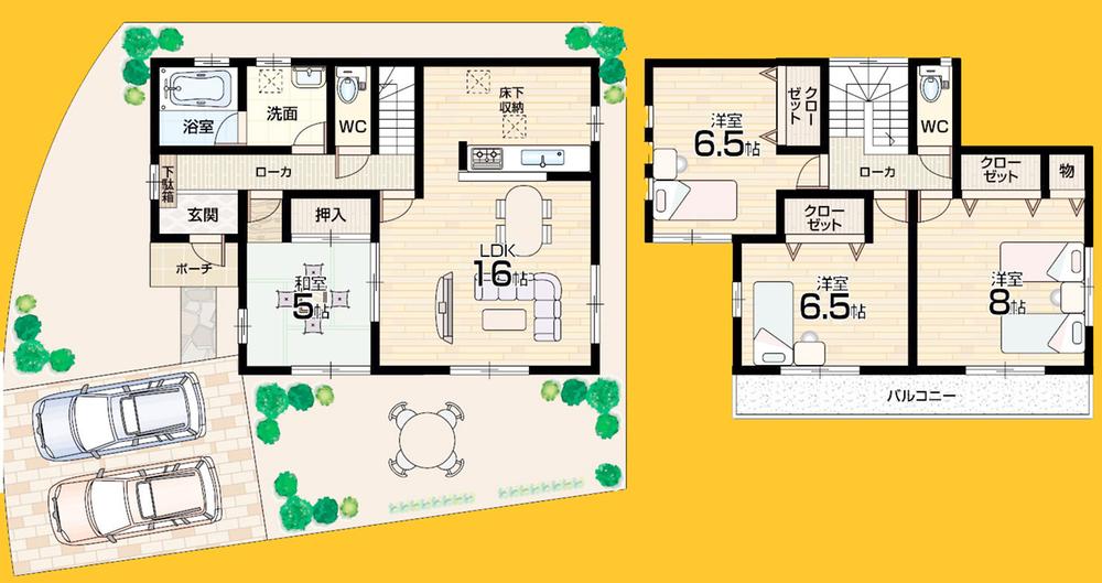 Floor plan. 15.5 million yen, 4LDK, Land area 166.03 sq m , Building area 98.01 sq m southwest side the entire balcony It is an excellent housing in thermal efficiency.