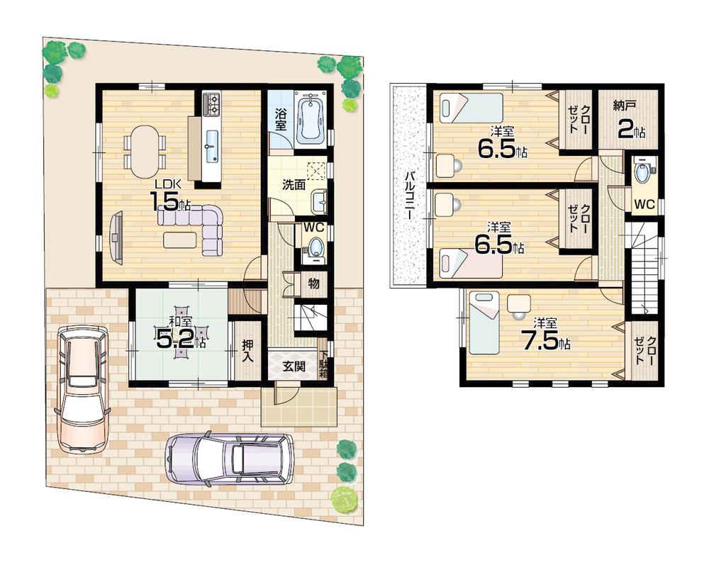 Floor plan. 22,800,000 yen, 4LDK, Land area 132.22 sq m , Building area 96.79 sq m all room yang per ensure, Mansion of storage capacity charm
