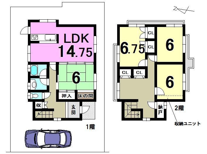Floor plan. 16.8 million yen, 4LDK, Land area 165.59 sq m , Building area 134.57 sq m