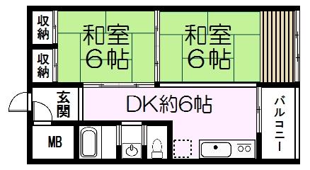 Floor plan. 2DK, Price 2.9 million yen, Occupied area 46.03 sq m , Balcony area 3.7 sq m