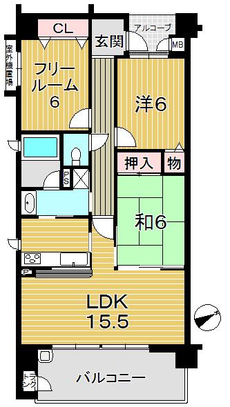 Floor plan. 3LDK, Price 12.2 million yen, Footprint 75.5 sq m , Balcony area 11.5 sq m 3LDK, Corner room