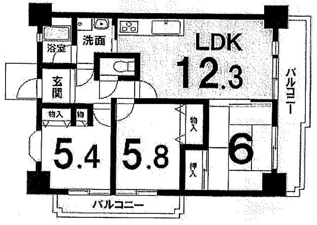 Floor plan. 3LDK, Price 9.8 million yen, Occupied area 68.85 sq m , Balcony area 14.85 sq m
