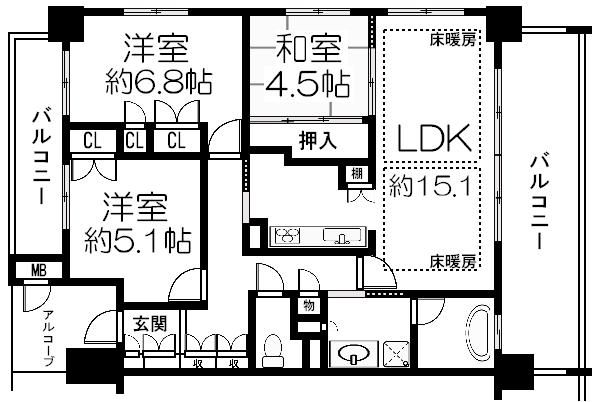 Floor plan. 3LDK, Price 27.5 million yen, Occupied area 75.34 sq m , Balcony area 19.04 sq m