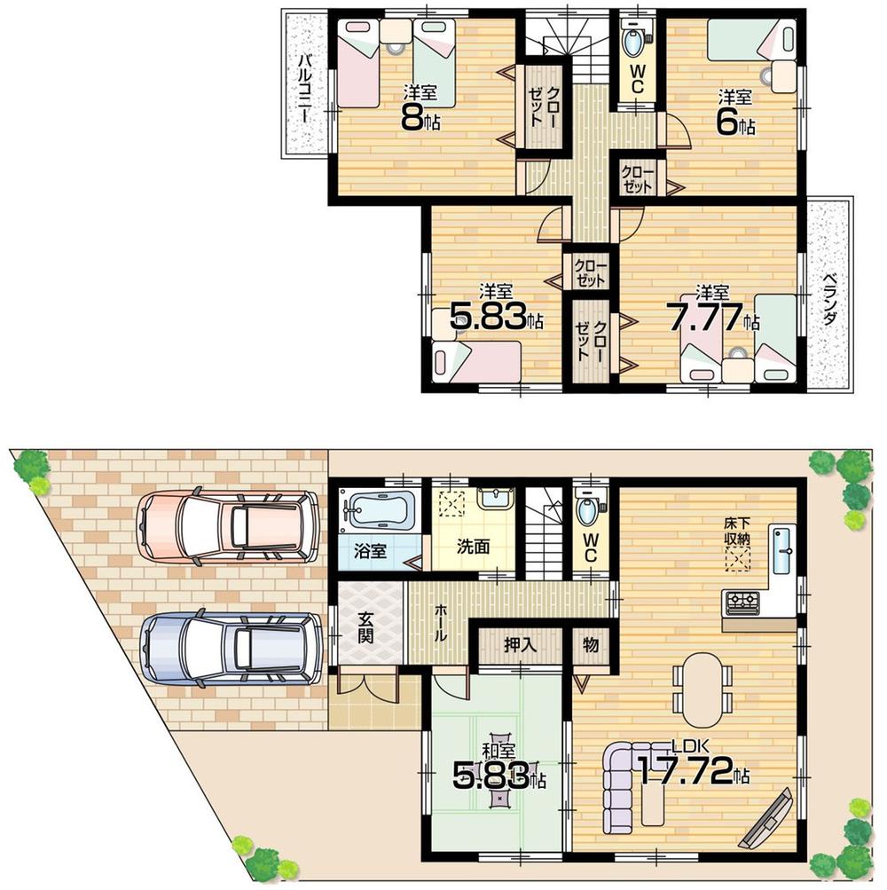 Floor plan. 22,800,000 yen, 5LDK, Land area 130.1 sq m , Building area 115.2 sq m spacious LDK17.72 Pledge 5LDK