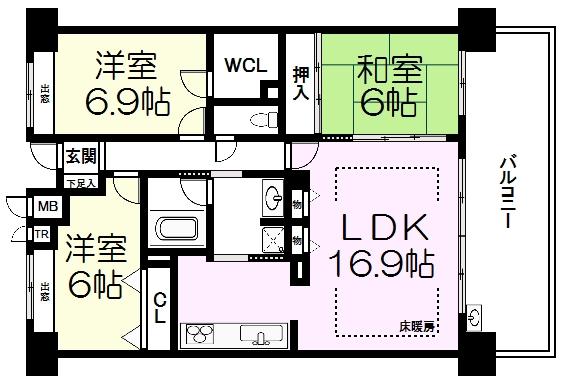Floor plan. 3LDK, Price 22,800,000 yen, Occupied area 79.51 sq m , Balcony area 15.2 sq m