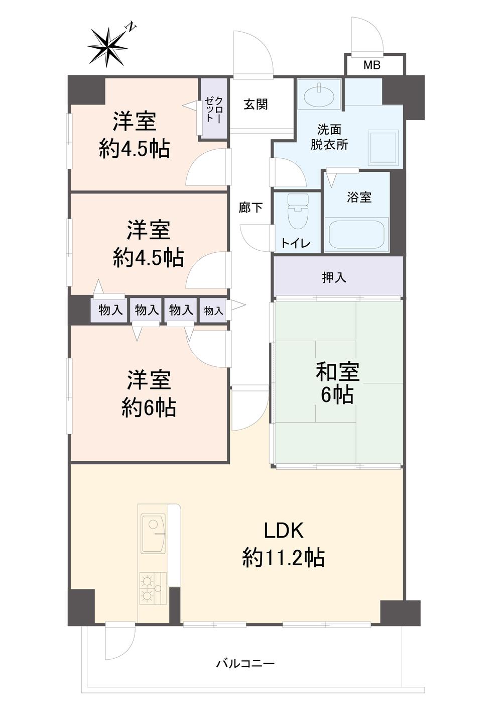 Floor plan. 4LDK, Price 11.9 million yen, Occupied area 80.73 sq m , Balcony area 9.24 sq m