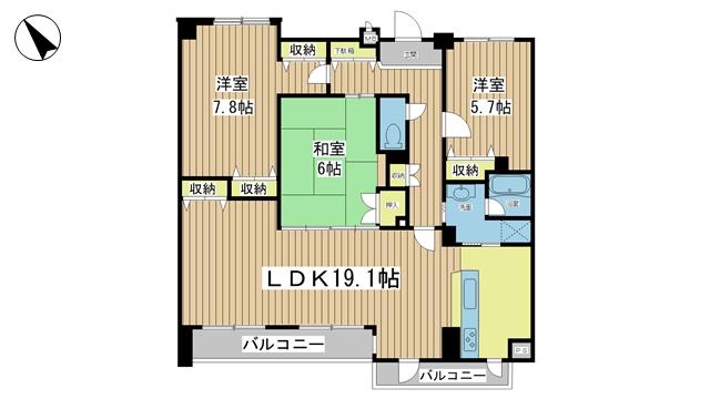Floor plan. 3LDK, Price 13.8 million yen, Occupied area 90.98 sq m , Balcony area 11.57 sq m