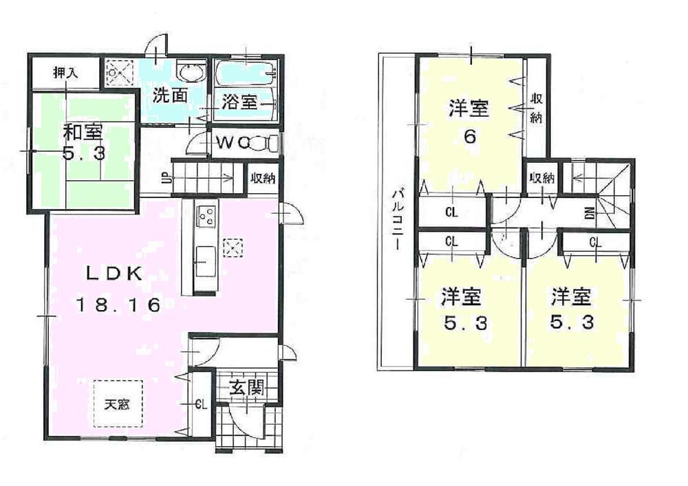 Floor plan. 13.8 million yen, 4LDK, Land area 171.83 sq m , Bright DK charm facing the building area 107.08 sq m southeast.  4DK ・ Parking two Allowed. 