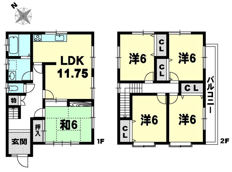 Floor plan. 12.5 million yen, 5LDK, Land area 124.11 sq m , Building area 105.99 sq m