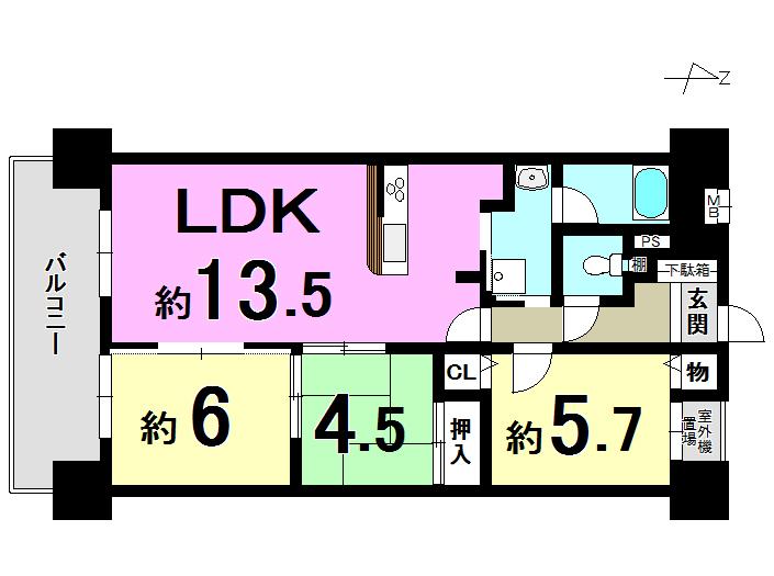 Floor plan. 3LDK, Price 12.8 million yen, Occupied area 66.87 sq m , Balcony area 12 sq m